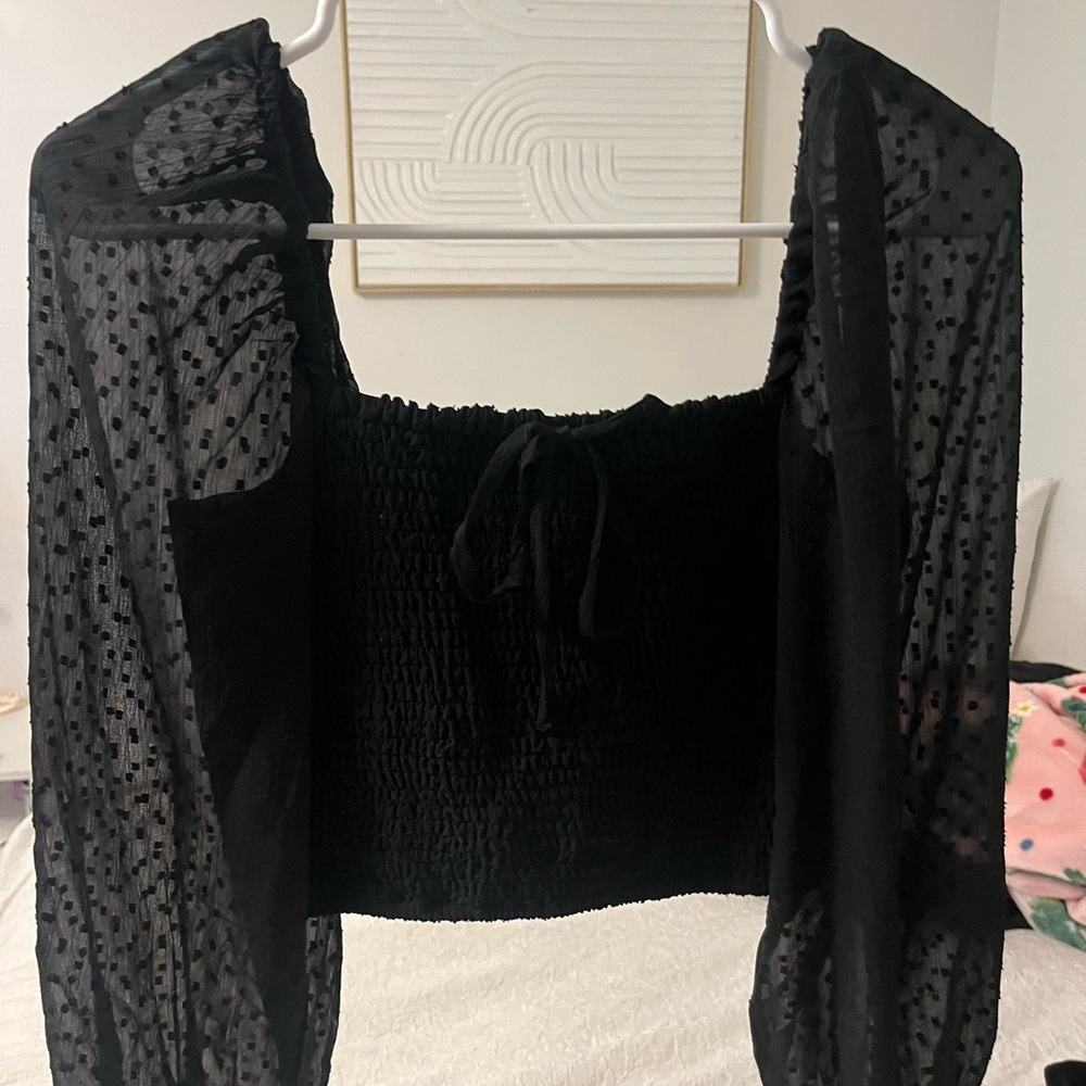 Elegant Black Blouse with Sheer Sleeves